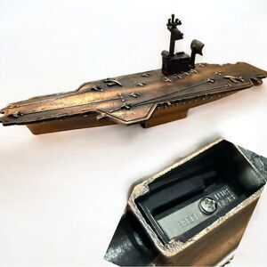 Vintage Aircraft Carrier Ship Pencil Sharpener – Bronze Tone – New
